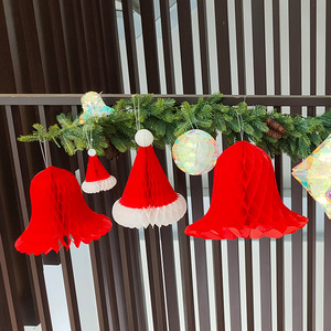 Paper Honeycomb Bell Christmas Decorations <b>Red</b> Santa Hat Shape Traditional Holiday <b>Ornament</b> for Party and Tree Decoration - Product Image 3