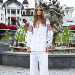 Blusas y tops de popelina de diseñador para mujer con bordado tejido informal de verano Cantidad moderada para la temporada de verano - Product Image 1