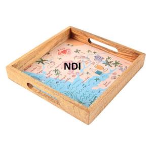 Plateau en bois massif arrondi plateau de service de table de salon fini en noyer pour la cuisine à domicile restauration plateau de service de nourriture utilisée - Product Image 5