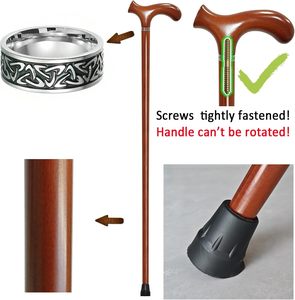 Canne de marche légère et réglable pour hommes et femmes, hauteur réglable sur 5 niveaux, bâton de marche avec poignée en bois massif, design gravé antidérapant en caoutchouc - Product Image 6