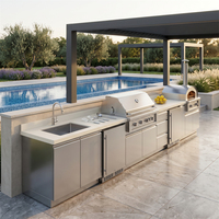 Évier de cuisine extérieur en acier inoxydable 304, directement de l'usine, avec armoire de cuisine extérieure, antibactérien, résistant à l'humidité, avec barbecue intégré