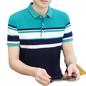 OEM Logo personnalisé Broderie Design imprimé rayé T-shirt à manches courtes pour hommes Polo d'été décontracté à demi-manches et revers pour hommes - Product Image 1