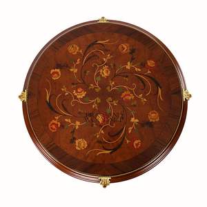Table d'appoint ronde de luxe avec incrustation florale en marqueterie et accents en laiton doré orné pour une décoration intérieure classique - Product Image 3