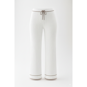 กางเกงผ้าสแปนเด็กซ์เอวสูงของผู้หญิงชุดถักคอตตอนผ้าสแปนเด็กซ์ผ้านุ่มตัดขอบสีตัดกันเป็นมิตรต่อสิ่งแวดล้อม - Product Image 1