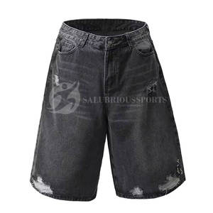 Shorts en jean décontractés pour hommes avec logo personnalisable, respirants, lavage clair, streetwear d'été, hip-hop, taille mi-haute, tricotés - Product Image 2