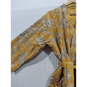Floral impreso Kantha ropa de dormir indio algodón Maxi vestido hecho a mano elegante estilo Kimono Albornoz de talla grande térmico al por mayor - Product Image 3