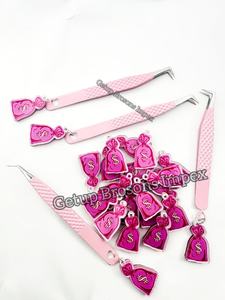 Nouvelle pince à épiler pour extensions de cils avec revêtement en poudre rose clair, différents styles, avec porte-clés en forme de dollar, logo personnalisé, instrument de beauté - Product Image 4