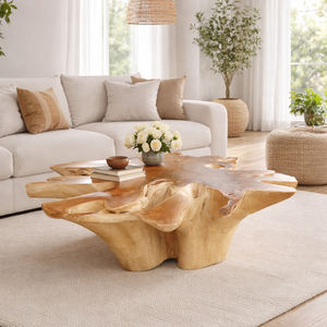 Mesa de Centro de Madera Maciza Natural con Tapa de Vidrio, Muebles Rústicos Hechos a Mano para Sala de Estar, Diseño Orgánico Contemporáneo - Product Image 6