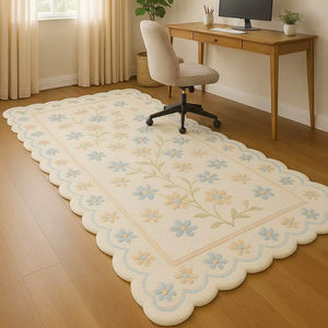 Tapis de zone florale pastel crème de 10mm d'épaisseur tapis de marguerite tufté à la main avec des bords festonnés décor de salon et de chambre à coucher doux - Product Image 1