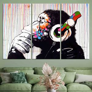 Banksy Thinking Monkey, Impresión en Lienzo de Animales, Arte Callejero Personalizado, JUEGO DE 3 LIENZOS - Product Image 1