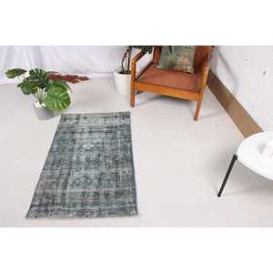 Alfombra Pequeña Vintage de 2.1x3.6 pies (65x111 cm), Alfombra Turca Azul con Diseño Floral - Product Image 1
