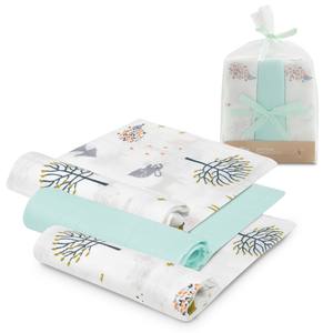 Langes en bambou - 55x70 MOD FOX PACK 3 - Menthe, motif animal tissé - Product Image 1