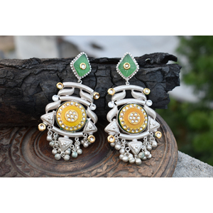 traditional new design handmade <b>silver</b> look alike brass stone stud big ghungro hoop earing for girls and women - Product Image 1