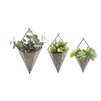 Ensemble de 2 vases à fleurs et jardinières décoratifs pour la maison à suspendre au mur de qualité supérieure Jardinière murale en métal galvanisé à la conception triangulaire