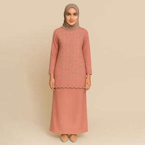 Conception florale traditionnelle Baju Kurung Bunga Raya élégant accessoire de vêtements musulmans modestes grande taille respirant pour les mariages - Product Image 4