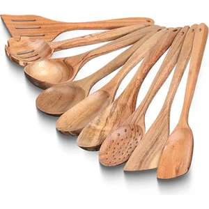 Durable Teak Wood Kitchen Utensils for Non-Stick Cookware Long Cooking Teak and Acacia Wood Cooking Utensils for Non <b>Scratch</b> Use - Product Image 1