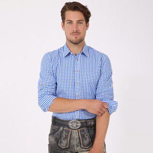 Camisas casuales elegantes para hombre, camisas de vestir bávaras ajustadas a cuadros de manga larga, camisa bávara Lederhosen para hombre - Product Image 2