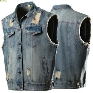 <b>Mens</b> Retro Distressed Denim <b>Vest</b> | Loose Fit Sleeveless Jean Jacket | Shoulder Cutoff Outerwear for Spring Autumn Streetwear - Product Image 1
