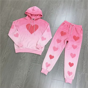 Ensemble de sweatshirt à capuche zippé personnalisé avec broderie en chenille et impression 3d du logo complet pour hommes survêtement unisexe en coton délavé au soleil survêtement - Product Image 1