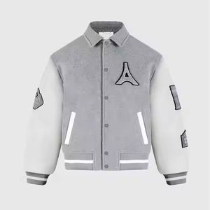 Chaqueta Vintage de Alta Calidad para Hombre, Bordada Personalizada, de Lana, Gris y Blanca, con Parche de París, Estilo Universitario, Ropa de Calle, Nueva Colección de Invierno - Product Image 1