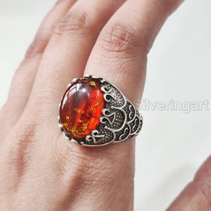 Grossiste Bague pour hommes Bague en ambre naturel de la Baltique Pierre précieuse Pierre de naissance Toutes tailles Bijoux de Noël ottoman Bague en argent sterling 925 - Product Image 2