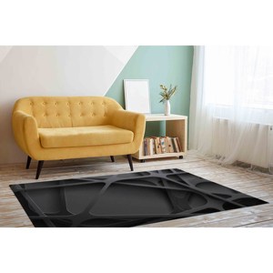 Tapis imprimé - Grand tapis noir pour salon avec effet métallique, tapis en chenille - Product Image 3