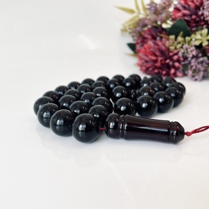 Misbaha en ambre baltique naturel, chapelet en ambre cerise, perles rondes - Product Image 4
