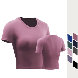 T-shirts courts ajustés pour femmes, style streetwear et sportswear, en Spandex Nylon, unis ou color block - Product Image 3