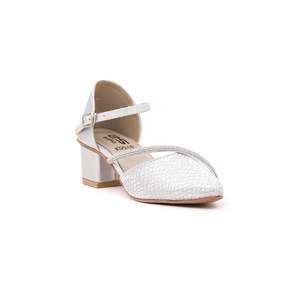 KD0483กลิตเตอร์สีเงินสำหรับเด็กผู้หญิงรองเท้าเจ้าสาวหัวแหลม5ซม. ประดับพลอยเทียมกระดุมแบบสวม PU สำหรับฤดูใบไม้ผลิและฤดูร้อน - Product Image 3