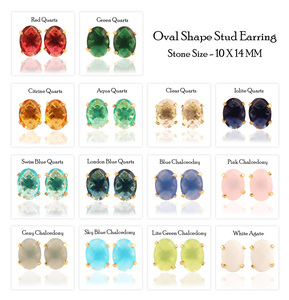 Affordable Cheapest Price <b>Stud</b> <b>Earring</b> Oval Shape Faceted clear Quartz <b>Earring</b> 18k Gold Plated Claw <b>Set</b> <b>Stud</b> <b>Earring</b> Women Gift - Product Image 2