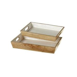 Bandeja de madera hecha a mano para servir té y café con asas de hierro, Juego de 2 tamaños diferentes, bandeja de postre para aperitivos para los más vendidos - Product Image 6