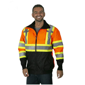 Veste de travail d'hiver personnalisée, coupe-vent, en polyester et coton, avec bandes réfléchissantes argentées, confortable pour les travailleurs. - Product Image 1