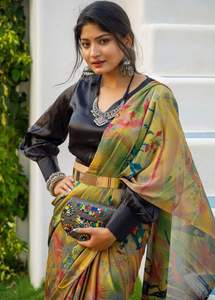 สารีอินเดียกับคอลเลกชันใหม่ของการพิมพ์เสื้อซาตินบริสุทธิ์ออกแบบสารีอินเดียพร้อมที่จะสวมใส่ผ้าไหมส่าหรีสำหรับขายส่ง - Product Image 6