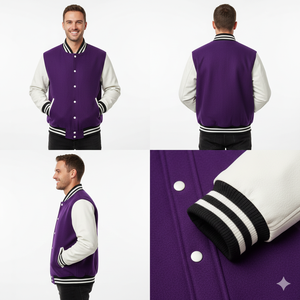 Veste universitaire brodée personnalisée pour hommes, veste de baseball en laine de haute qualité, veste de lettreman violette et blanche - Product Image 2