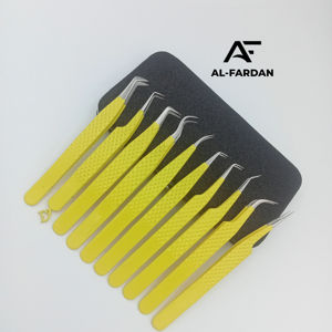 Pinzas de pestañas de acero inoxidable amarillo neón sólido Agarre de diamante con punta puntiaguda para extensión de pestañas de volumen - Product Image 1