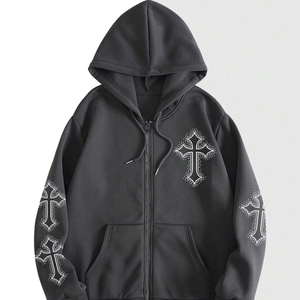 Veste à capuche unisexe en jean noir personnalisé avec logo frontal, fermeture éclair, coupe oversize, hiver, éco-responsable, premium, décontractée, streetwear, vêtement d'extérieur - Product Image 1