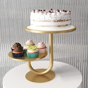 Trending 2 Tier Gold Metal Round Cake & Cupcake Stand en tarifa al por mayor para restaurante Hotel Home - Product Image 2