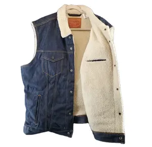 Wholesale Pro Customized Men Jean Denim Vintage Washed Cotton Hoodie Vest Hot Selling Softshell Brand Wear Waistcoat Jacket