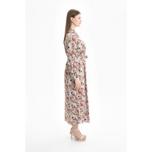 <b>Mint</b> Patterned Floor-Length <b>Dress</b> with Ruffle Collar for Office Lady - Product Image 2
