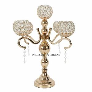 Luxueux Qualité Métal Haute Qualité Plaqué Or Unique Fantaisie Designer Cristal Clair Perlé Candélabre Table Centre De Table Décor - Product Image 1