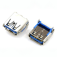 Connecteur USB 3.0 Type Femelle SMT à Angle Droit de Haute Qualité Ariba Technology, Finition Contact en Étain, Boîtier LCP+30% Fibre de Verre