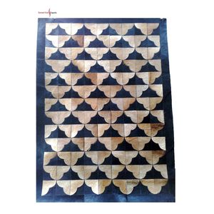 Tapis en cuir de vache à poils naturels, élégant, moderne, fait main, qualité supérieure, luxe, en fourrure et laine, cousu à la machine, pour zone de prière - Product Image 1