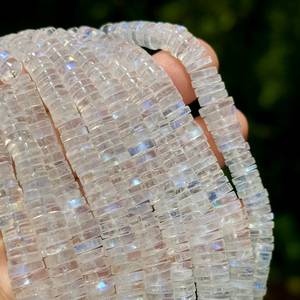 Perles de Pierre de Lune Bleue Arc-en-ciel de Haute Qualité, Naturelles, 5mm 4mm, Pierre de Feu Blanche, Forme Rondelle, Certifiées par un Certificat Tierce Partie, pour la Fabrication de Bijoux - Product Image 2