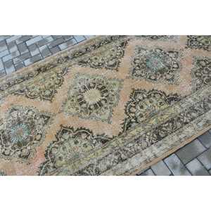 Vintage Turkish <b>Runner</b> Rug 4.6x13.1 ft, Brown <b>Blue</b> Floral Rug - Product Image 5
