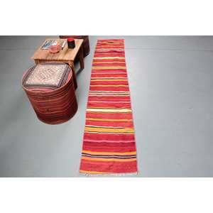 Vintage <b>Turkish</b> <b>Rug</b> Red Wool 1.5 X 7.5ft Large Boho Area Patchwork Rectangle Hallway Pattern 10mm Thickness Latex for Room Decor - Product Image 1