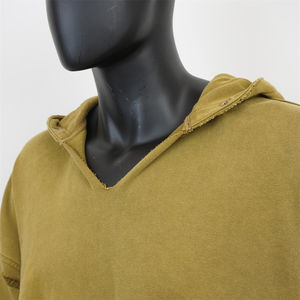 Best Selling Men's Vintage Ripped <b>V</b>-Neck Blank Drop Shoulder French Terry Acid <b>Wash</b> Distressed Cropped Hoodie High Winter - Product Image 4