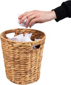 OEM ODM Poubelle en jacinthe d'eau tissée Corbeille à papier en osier avec poignées en bois Poubelle à papier emboîtable en jacinthe d'eau - Product Image 4