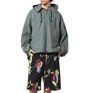 Sweat-shirt à capuche pour homme de haute qualité, à épaules tombantes, surdimensionné, en nylon lavé, fin, à demi-boutons - Product Image 1