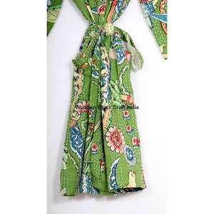 Veste kimono en tissu Kantha indien fait main pour femmes, broderie Suzani, vêtements de nuit d'été, tissu tissé, court, automne - Product Image 6