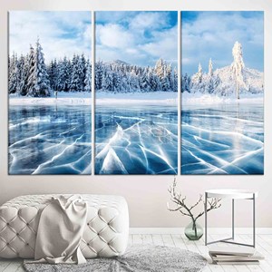 Elegant Winter Forest View Printed Canvas Art - Landscape Design,SET OF 3 CANVAS - Product Image 1